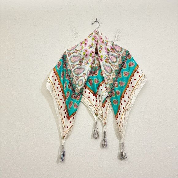 NWOT JOHNNY WAS Square Floral Silk Scarf / Wrap with Tassels in Multicolor - Picture 1 of 8